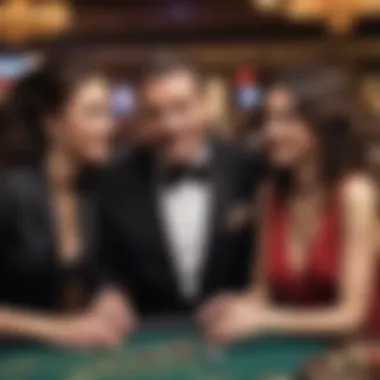 A close-up of a casino host interacting with a guest at a gaming table