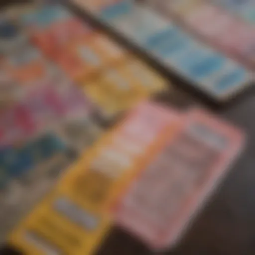 Colorful lottery tickets displayed on a table