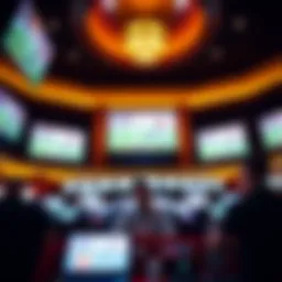 Interior view of Borgata Sportsbook with screens displaying live sports.