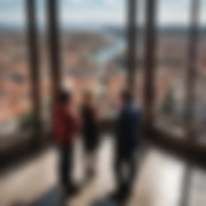 Visitors enjoying the view from the observation deck of the Campanile Tower.