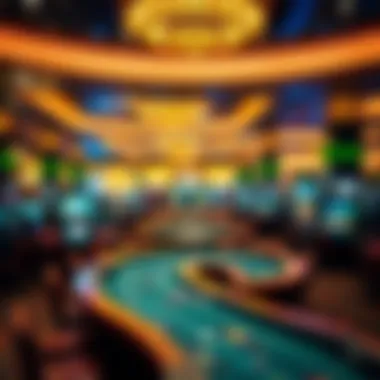 Vibrant Casino Atmosphere at Resort World A vibrant casino floor with a variety of gaming tables