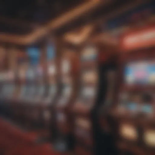 A vibrant casino scene showcasing various jackpot machines