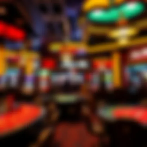 Interior of a vibrant casino with gaming tables