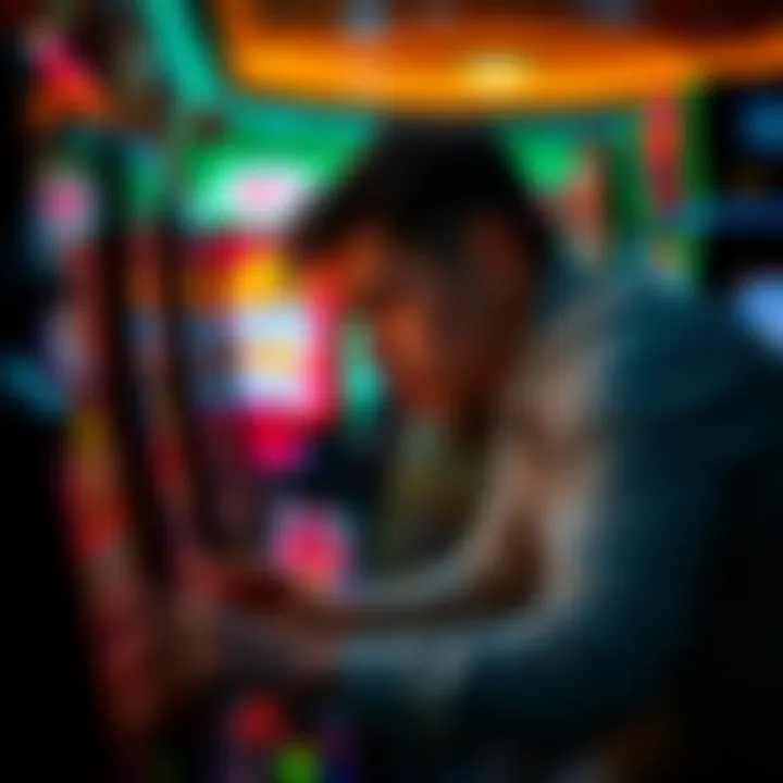 Strategic Gameplay in Action A strategic player analyzing a poker slot machine with focused expression