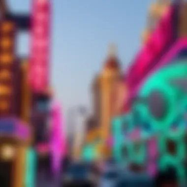 Art Installations on Fremont Street Colorful display of art installations along the street