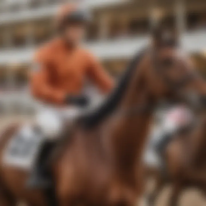 A jockey guiding a majestic horse during a race at Isle Casino