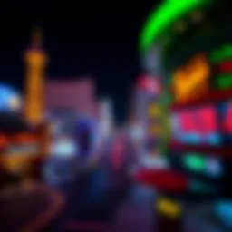 A panoramic view of Las Vegas with vibrant nightlife and sports betting signs