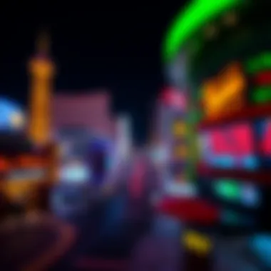 The Las Vegas Sports Betting Landscape A panoramic view of Las Vegas with vibrant nightlife and sports betting signs