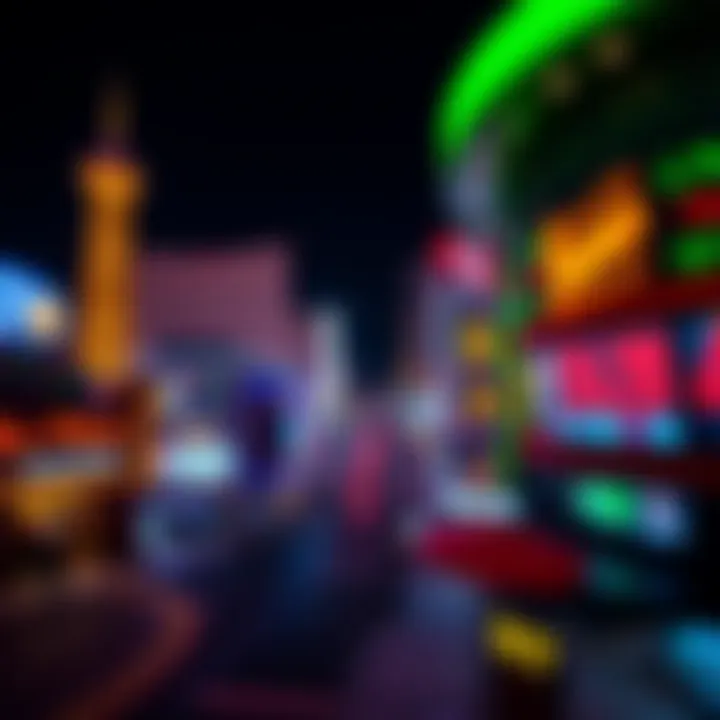 The Las Vegas Sports Betting Landscape A panoramic view of Las Vegas with vibrant nightlife and sports betting signs