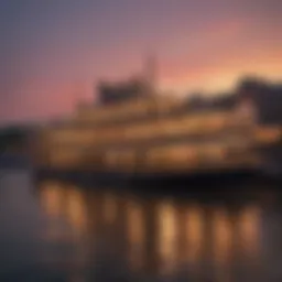 An elegant riverboat casino at sunset