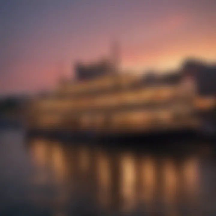 An elegant riverboat casino at sunset