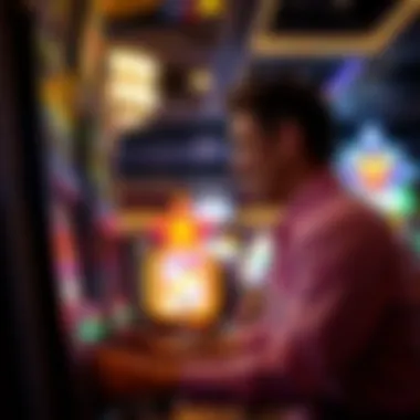 Engaged Casino Player Casino player engaged at a slot machine, excited about potential winnings