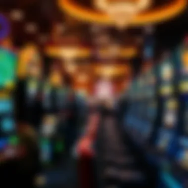 Interior of the casino floor filled with gaming machines and excited players
